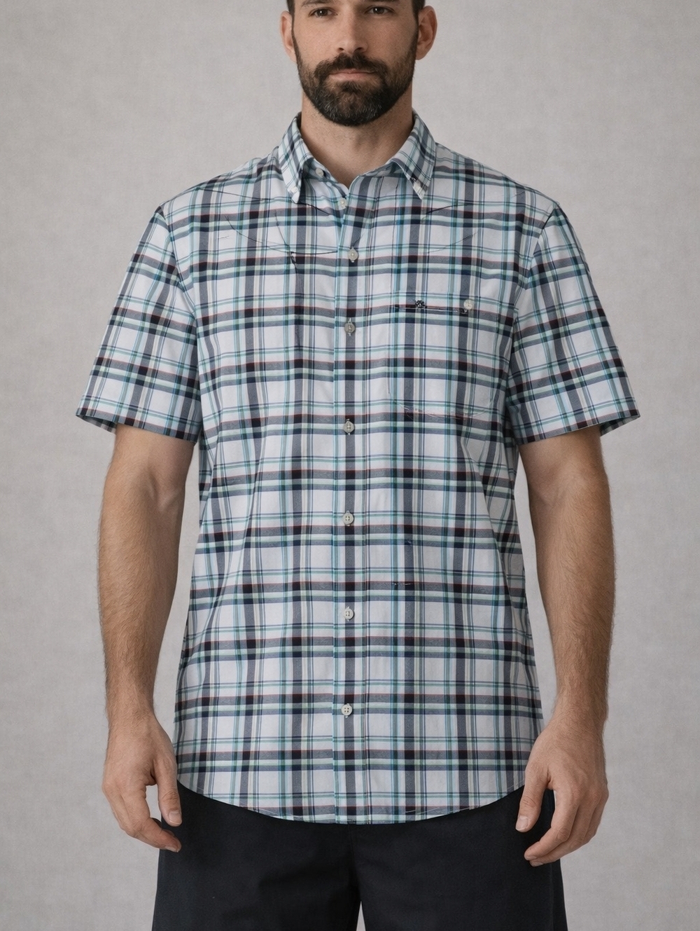 Quicksilver Shirt Button Down Mens Plaid White Blue Short Sleeve Lightweight